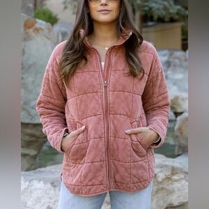 Grace & Lace Dusty Rose Quilted Puffer Jacket